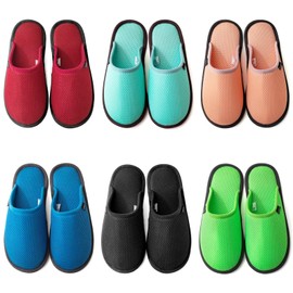 BUGUKI 3-6 Pairs Spa Slippers Set Non-Disposable Washable Non-Slip Guest Slippers Comfortable Breathable Slippers for Spa, Hotel, Party Guest and Bedroom, Set of 6 Pairs