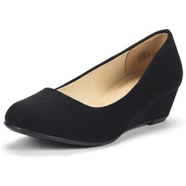 DREAM PAIRS Women's Debbie Mid Wedge Heel Pump Shoes, Size 5, Black/Suede