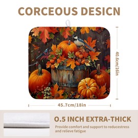 Fall Pumpkin Kitchen Drying Mat 16x18 Inch - Autumn Maple Leaves Bird Dish Mat for Kitchen Counter - Microfiber Absorbent Pad for Dishes, Coffee Bar