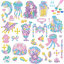 Diamond Painting Set für Kinder und Erwachsene, 5D Diamant Malerei Kit, DIY Bastelset mit Aufklebern (Meerjungfrau-33P)