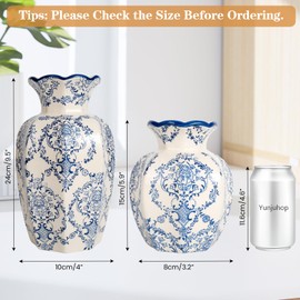 Yunjuhop Chinoiserie Vase,Vintage Blue and White Ceramic Vases,Chinoiserie Floral Vase for Living Room, Bookshelf, Office,Home Decors,Grand Millennial Decor Willow Flower Vases Decor (Small)