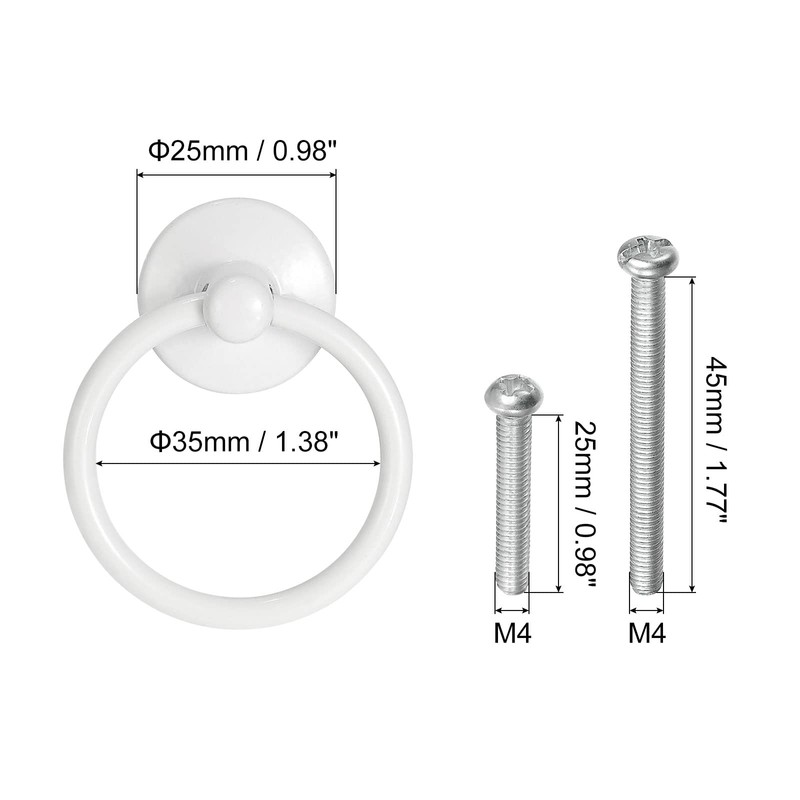 sourcing map 2Pcs Round Ring Pulls, Drawers Knobs White Circle