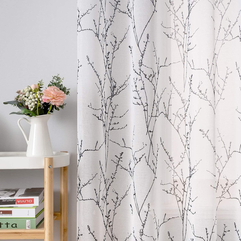 MIULEE Tree Branch Print Semi Sheer Curtains for Living Room/Bedroom