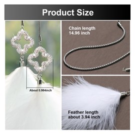 Bling Car Hanging Accessories for Women - Crystal Rhinestone Clover & White Feather Pendant, Diamond Car Rear View Mirror Charm Decoration, Lucky Auto Interior Ornament for Girls (4 Leaf Clover)