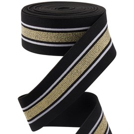 GORGECRAFT 4.3m 40mm Wide Gold and White Striped Elastic Band Black Flat Stretchy Webbing Sewing Knitting Strap Trim Ribbon for DIY Craft Waistband Headband Bags Garments Accessory