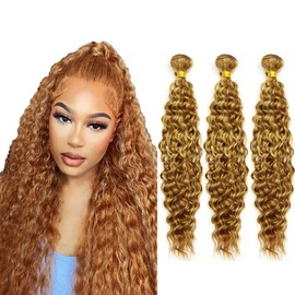 Honey Blonde Bundles P27/30 Deep Wave Bundles 30 30 30 Inch 8A Brazilian Virgin Remy 3 Bundles Double Weft Highlight Deep Curly Hair Extensions 100g/PC