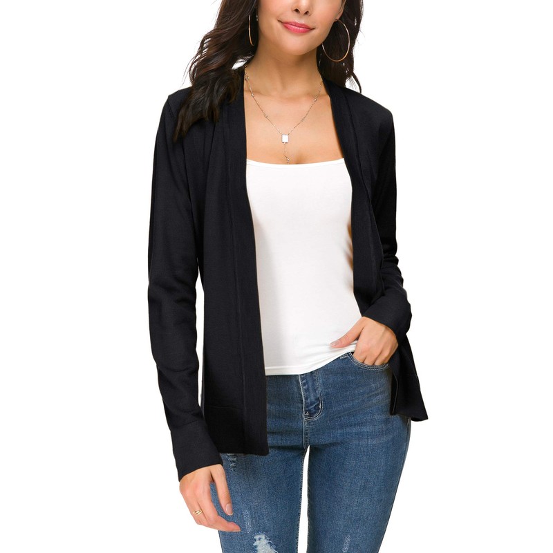 Exchic women's long-sleeved thin casual knitted jacket, lightweight cardigan -