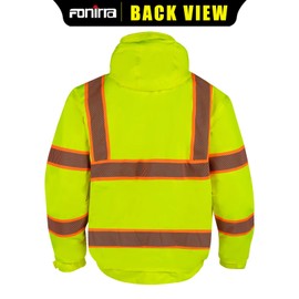 FONIRRA High Visibility Safety Bomber Jackets with Fleece Liner,ANSI Class 3 Reflective Waterproof Coat for Men