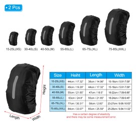 PATIKIL 40-50L Waterproof Backpack Rain Cover, 2 Pack Non-Slip Backpack Cover with Vertical Reflective Strap Stay Dry for Hiking, Camping, Hunting, M, Black