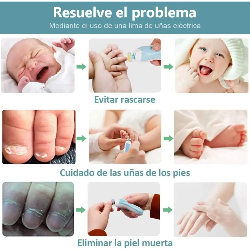 Lima Para Uñas Bebe Eléctrica Portátil Luz 6 En 1+cortauñas