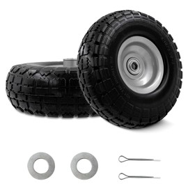 OEBYZWSL 10-Inch 4.10/3.50-4 Tire and Wheel Flat Free, Heavy Duty Solid Replacement Tire with 5/8" Bearings, for Wheelbarrows Hand Trucks Dollies Trolleys Generators, (2-Pack)
