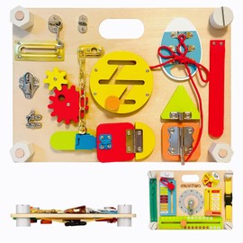 Smartwo Double-Sided Busy Board, 20+ Montessori Activities Wooden Sensory Toy for Toddlers, Train Kid’s Fine Motor and Life Skill Abilities, Perfect Christmas Birthday Gift for Boys & Girls
