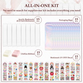 Dazoratix Back to School Acrylic Bookmarks - 60 Pcs Cute Blanks Bookmark Making Kit Gifts for Students Teacher Stuff Bulk UV DTF Transfer Stickers Set for Reading Book Lovers Kids DIY Craft Supplies