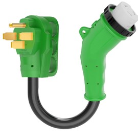 RVGUARD 50 Amp to 50 Amp RV Adapter Cord with 135 Degree Locking Connector, NEMA 14-50P to NEMA SS2-50R Electrical Power Adapter with LED Power Indicator, 18 Inch, Green, ETL Listed