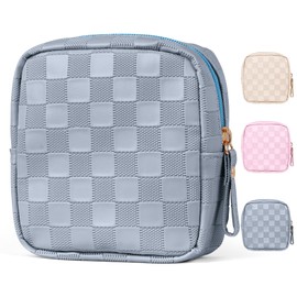 MAGEFY Neceser de Maquillaje Pequeña Mini PU Impermeable Cosmetiquera para Maquillaje para Mujeres Bolso de Viaje Esenciales con Bolsillos Deslizantes-Azul