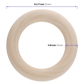 KOHAND 100 Pcs 55mm Natural Wooden Rings, Unfinished Smooth Wooden Rings Crafts Wood Rings, Loop Round Wooden Hoops for Making DIY, Wooden Craft, Pendant Connectors