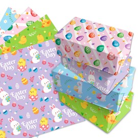 DodelyGz 12 Sheets Spring Easter Gift Wrapping Paper 4 Designs Colorful Easter Egg Rabbit Bunny Wrapping Tissue Paper for Easter DIY Gift Packing Birthday Party Favor, 20 x 27 Inch