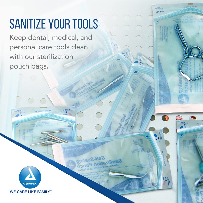 Dynarex Sterilization Pouches - Self-Sealing Autoclave Bags for Medical, Dental,