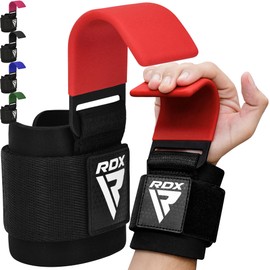 RDX Weight Lifting Hooks Straps Pair, 8mm Neoprene Padded Wrist Wrap Support Non Slip Rubber Coated Grip Deadlift Powerlifting Chin Pull Up Exercise Fitness Training Bodybuilding Gym Workout Men Women