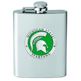 Heritage Pewter Michigan State Flask | 8 Ounce Liquor Flask Container - Stainless Steel | Intricately Crafted Metal Pewter Alma Mater Inlay