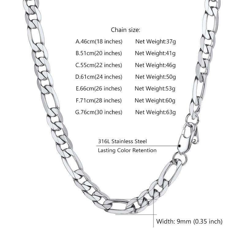 PROSTEEL Smooth Figaro Chain Necklace Stainless Steel Chains Length 14-30