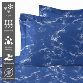 Pizuna Cotton Marble Blue Print Standard Pillow Cases 2 Pack, 400 Thread Count 100% Long Staple Combed Cotton Oxford Pillow Cover Sateen Cooling Oxford Pillow Case 50x75 (Printed Pillow Cases)