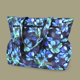 CLOUDMUSIC Shoulder Tote Bag For Women Fashion With Cup Holder Work Shopping Weekend Travelling Sports Fitting Hiking(Blue Flowers)