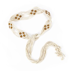 ILuvatar Women's Tassel Knotted Belt - Bohemian Style Cross Hand Woven Waist Rope With Wooden Beads - Boho Belt