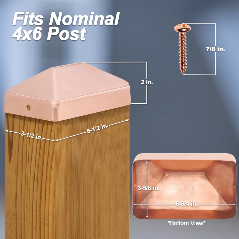 4x6 Copper Pyramid Post Caps (3-Pack) - Extended Lip -
