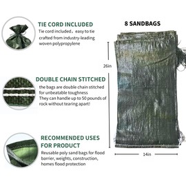 DARFUKEN Sand Bags for Flooding, Empty Heavy Duty Sandbags Bulk,Storm Hurricane, Polypropylene Sand Bags, 14" X 26", with Ties, UV Protection, Flood Barrier,Construction, Earth Bag Homes (30)