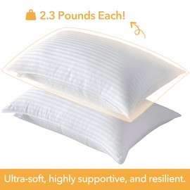 Oubonun Premium Striped Bed Pillows Standard Size Set of 2, Breathable Cooling Cotton Cover, Soft and Fluffy 3D Down Alternative Microfiber Filled for Side Back and Stomach Sleepers, 20"x26"