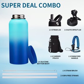 32oz/40oz/64oz Insulated Water Bottles - Vacuum Triple Walled Cold-48H Hot-24H, Water Bottle w/Straw & Chug Lid, Paracord Handle, Bottle Carrier, Stainless Steel Water Flask Mug for Sport Gym Yoga