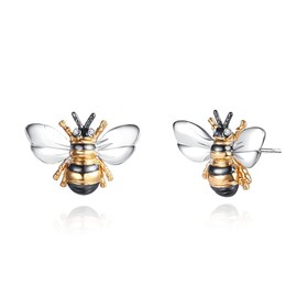 Barzel 18K Gold Plated Enamel Stud with Shimmering Bumble Bee Earrings For Women - Made in Brazil