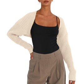 LILLUSORY Womens Crop Cardigans Sweater Bolero Shrug Y2K Cute Tops Fall Fashion Trendy Long Sleeve Outfit 2025 Light Apricot Small