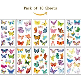 SIX VANKA (Pack of 10 Sheets) Butterfly Waterproof Temporary Tattoo Stickers for Kids Boys and Girls, Party Favors Decorations