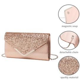 OUAYEMEL Women Glitter Envelope Clutch Bag Sequins Evening Wedding Handbag Purse Bridal Prom Party Shoulder Bags Elegant 4 piece Rhinestone Jewelry Set for Women Rose Gold
