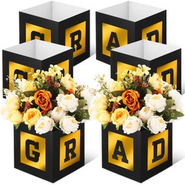 6 Pcs Black and Gold Graduation Table Centerpieces Boxes 7 x 7 x 7 Inch Class of 2025 Congrats Grad Flower Boxes School College Party Photo Props for 2025 Graduation Table Home Decorations