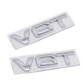 2X New 3D zinc Allov Glossy V6T Emblems Badge car for Hood Truck Door Side Fender Rear Trunk Emblem Badges Decoration Sticker(Silver)