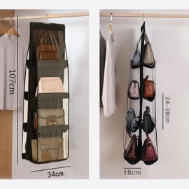 DQZSY Handbag Hanging Organizer (8 Pocket), Hanging Purse Organizer Handbag Storage Hanger Oxford Cloth Dust Proof Storage Holder Bag Wardrobe Closet Space Saving Organizers System,Washable, Black