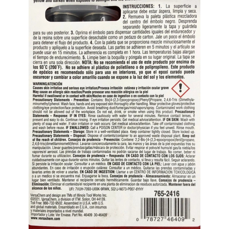 Versachem 2 VERSACHEM 46409 CLEAR 5-MINUTE EPOXY 25mL DEV TUBE