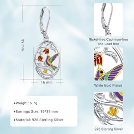 Eusense Hummingbird Earrings 925 Sterling Silver Dangle Drop Earrings Bird Earrings Jewellery Gift for Women Girls