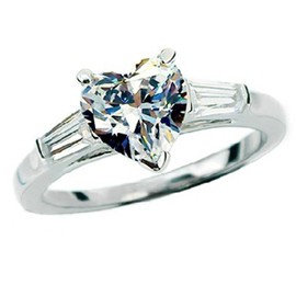Solid Silver 2CT NSCD Simulate Heart Diamond Ring for Women Ladder Side Engagement Ring (5.5)