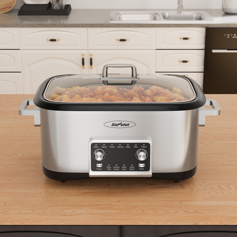 Sunvivi 8 Quart Slow Cooker Roaster Oven, 12 in 1