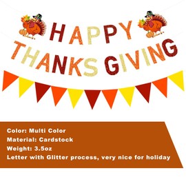 Thanksgiving Banner Party Decorations Happy Give Thanks Glitter Letter Turkey Holiday Flag Fall Leaves Friendsgiving Festival Decor Garland Pumpkin Maple Leaves Cardstock Banner