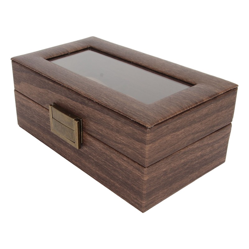 3 Slot Watch Display Case Wood Detachable Pillow Glass Cover