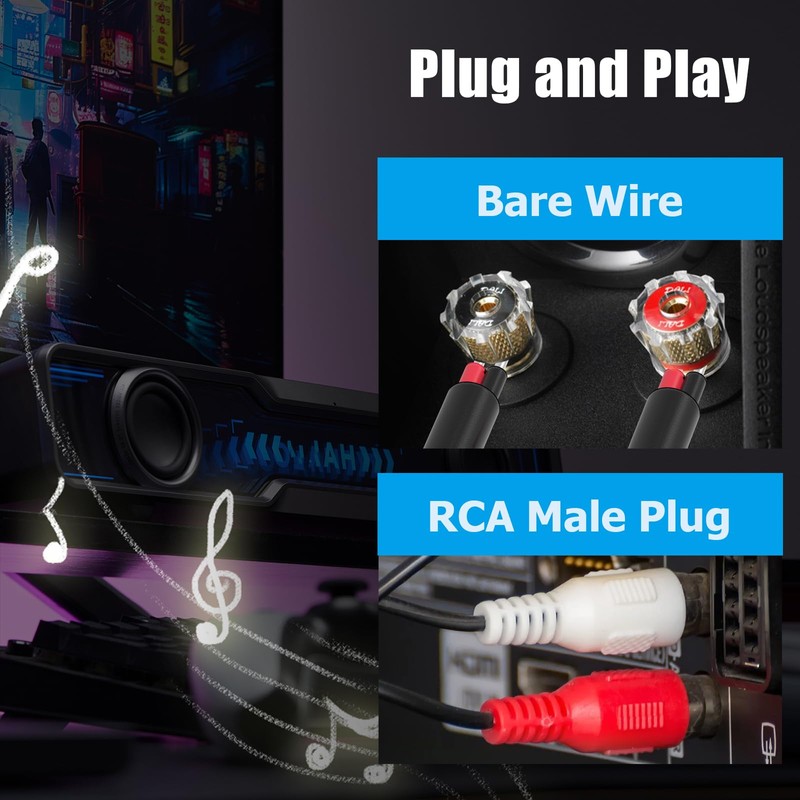RCA to Speaker Wire Adapter, 18AWG 2 Pack 3ft RCA