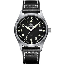 ADDIESDIVE Men's Analogue Automatic Watches for Men Pilot Watch Aviator with Leather Strap H2