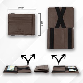 DIEM LUXURY Magic Credit Card Holder Genuine Leather with Coin Compartment - Wallet and Coin Compartment Slim for Men, Women, Boys - Credit Card Holder with RFID Protection, brown