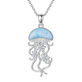 Reaii Natural Larimar Jellyfish Necklace for Women 925 Sterling Silver Natural Larimar Pendant NecklacesJellyfish Pendant Ocean Jellyfish Necklaces Hawaiian Ocean Larimar Jewelry Gifts for Mom Wife