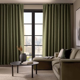 HPD Half Price Drapes Faux Linen Extra Wide Room Darkening Curtains for Bedroom 96 Inches Long (1 Panel), 100W x 96L Curtains for Living Room Home Decor, Khaki Green